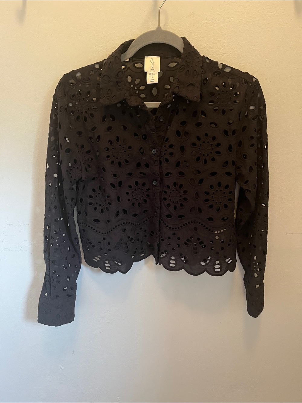 Joie Black Eyelet Button-Down Cropped Shirt